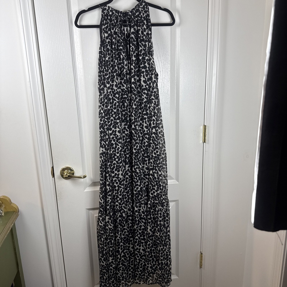 H&M Leopard Print Halter Maxi Dress Sz XL Sleeveless Tiered Ruffle Mob Wife